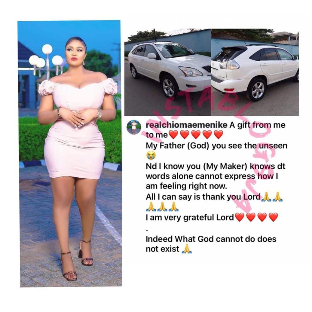 Actress Chioma Emenikes Father gifts her an SUV