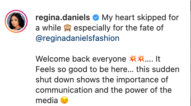 Regina Daniels Instagram